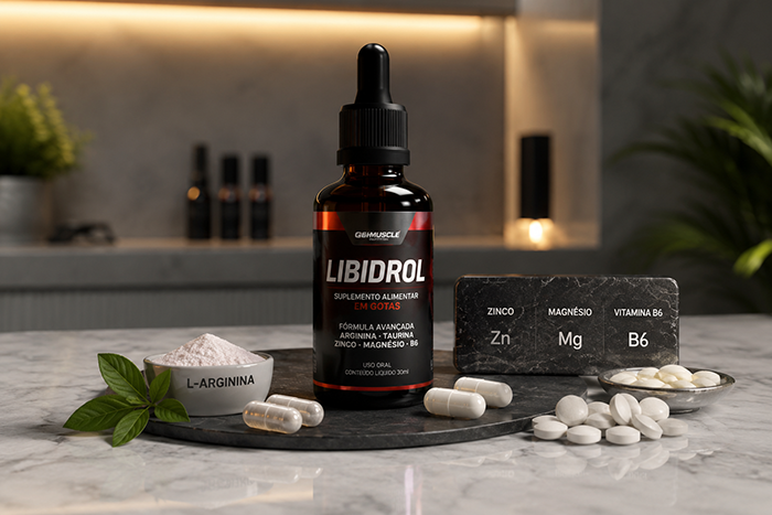 Frasco do suplemento Libidrol em gotas utilizado como imagem ilustrativa para review completo do produto.